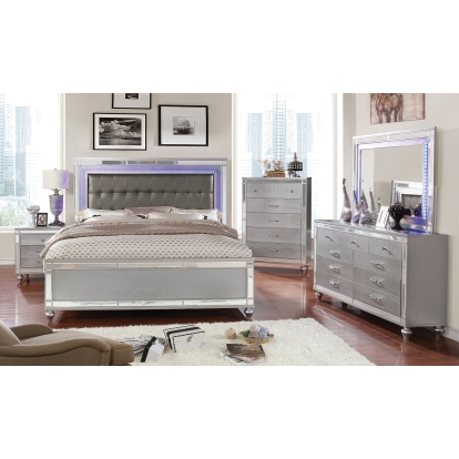 Brachium Silver 5 Piece Queen Bedroom Set with Chest Model CM7977SV-Q-5PC-CHEST by Furniture of America