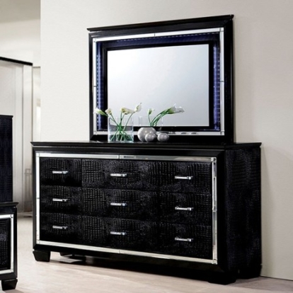 Furniture of America Bellanova Contemporary Mirror Solid with Wood Veneer Black Dresser Model CM7979BK-D