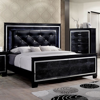 Furniture of America Bellanova Contemporary Leatherette Mirror Solid with Wood Veneer Black Bed Model CM7979BK-Queen Bed