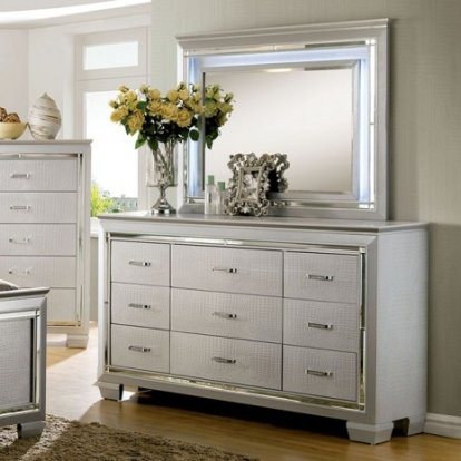 Furniture of America Bellanova Contemporary Mirror Solid with Wood Veneer Silver Dresser Model CM7979SV-D