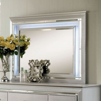 Furniture of America Bellanova Contemporary Mirror Solid with Wood Veneer Silver Mirror Model CM7979SV-M