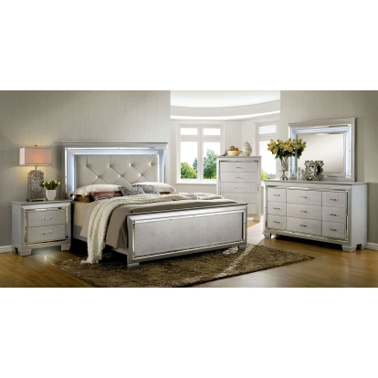 Bellanova Silver 5 Piece Queen Bedroom Set with 2 Night Stands Model CM7979SV-Q-5PC-2NS by Furniture of America