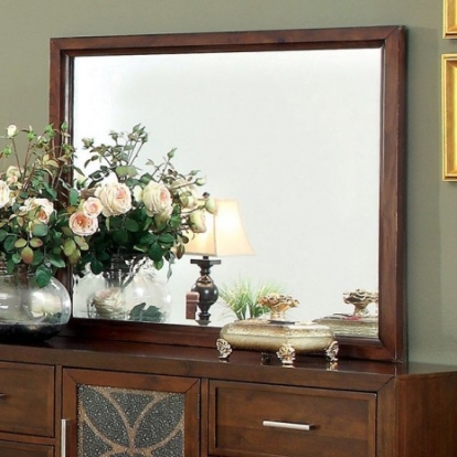 Furniture of America Drexel Transitional Mirror Solid with Wood Veneer Brown Cherry Mirror Model CM7982M