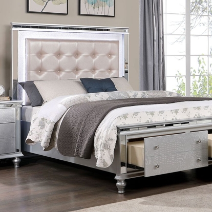 Furniture of America Bellinzona Contemporary Leatherette Mirror Solid with Wood Silver Bed Model CM7992-Queen Bed