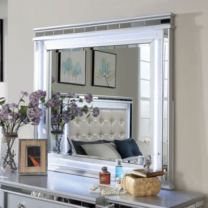Furniture of America Bellinzona Contemporary Mirror Solid with Wood Silver Mirror Model CM7992M