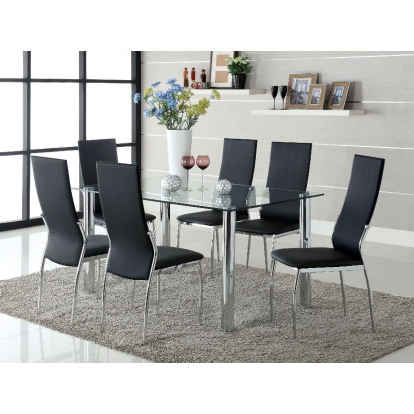 Kalawao Chrome 7 Piece Dining Table Set Model CM8319T-8310BK-7PC by Furniture of America