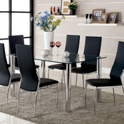 Furniture of America Kona Contemporary Glass Leatherette Metal Chrome Dining Table Model CM8319T-TABLE
