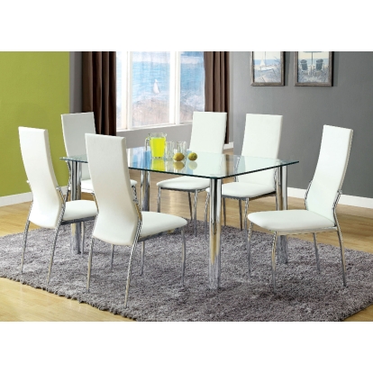 Kalawao Chrome 7 Piece Dining Table Set Model CM8319T-8310WH-7PC by Furniture of America
