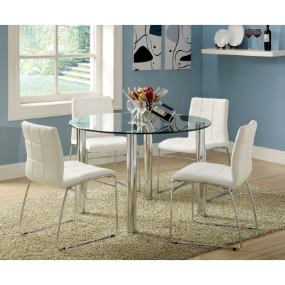 Kona Chrome 5 Piece Round Dining Table Set Model CM8320T-WH-5PC by Furniture of America