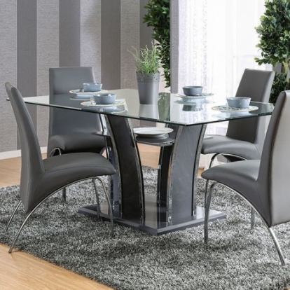 Furniture Of America Glenview Contemporary Glass, Lacquer, Leatherette, Solid Wood Gray/Chrome Dining Table, Gray | CM8372GY-T-TABLE