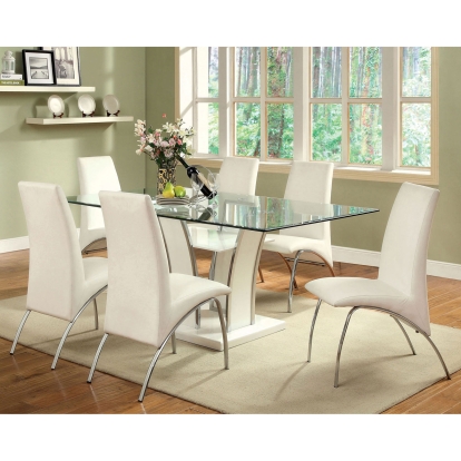 Glenview White/Chrome 7 Piece Dining Table Set Model CM8372WH-T-7PC-8370 by Furniture of America