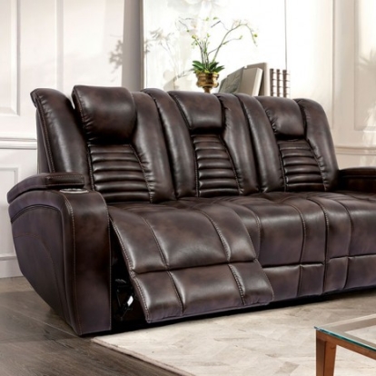 Furniture of America Abrielle Transitional Faux Leather Solid with Wood Dark Brown Power Sofa Model CM9902-SF