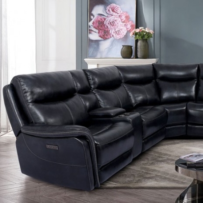 Furniture of America Braylee Transitional Top Grain Leather Solid with Wood Dark Navy Power Sectional Model CM9904-SECT