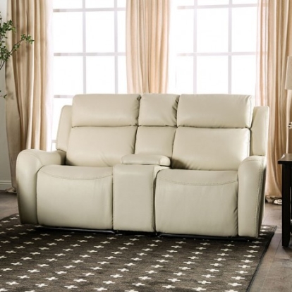 Furniture of America Barclay Transitional Leatherette Solid with Wood Beige Power Loveseat Model CM9907-LV-PK