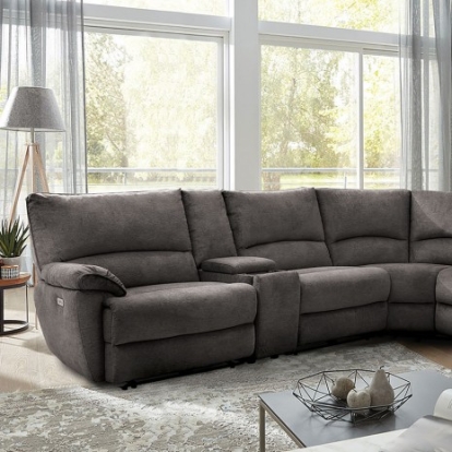 Furniture of America Cerelia Transitional Fabric Solid with Wood Gray Power Sectional Model CM9909GY-SECT-PM