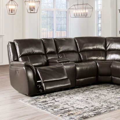 Furniture of America Gorgius Transitional Top Grain Leather Match Solid with Wood Espresso Power Sectional Model CM9910ES-SECT-PM