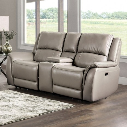 Furniture Of America Gorgius Transitional Top Grain Leather Match, Solid Wood, Others Light Gray Power Loveseat | CM9910ST-LV-PM-PK