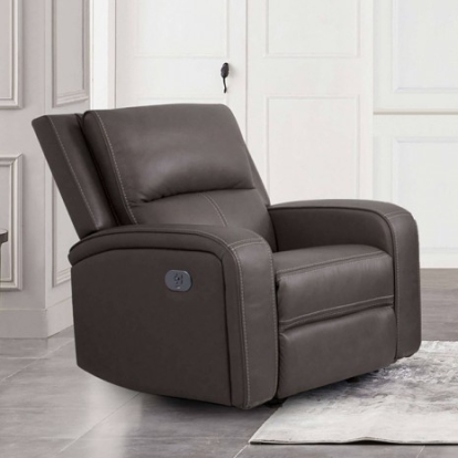 Furniture of America Vasilios Transitional Breathable Leatherette Solid with Wood Gray Power Recliner Model CM9914GY-CH-PM