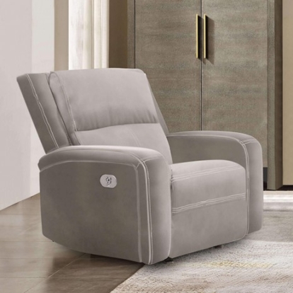 Furniture of America Vasilios Transitional Breathable Leatherette Solid with Wood Taupe Power Recliner Model CM9914ST-CH-PM