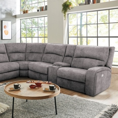 Furniture of America Apostolos Transitional Fabric Solid with Wood Light Gray Power Sectional Model CM9915LG-SECT-PM