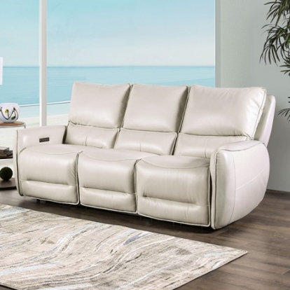 Furniture of America Phineas Transitional Top Grain Leather Match Solid with Wood Beige Power Sofa Model CM9921ST-SF-PM