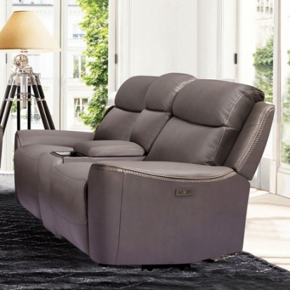 Furniture of America Artemia Transitional Breathable Leatherette Solid with Wood Gray Power Loveseat Model CM9922GY-LV-PM-PK