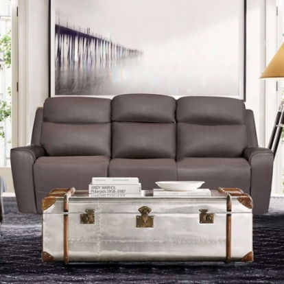 Furniture of America Artemia Transitional Breathable Leatherette Solid with Wood Gray Power Sofa Model CM9922GY-SF-PM