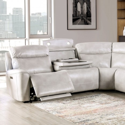 Furniture of America Edmondus Transitional Breathable Leatherette Solid with Wood Light Taupe Power Sectional Model CM9923FG-SECT-PM