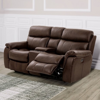 Furniture of America Antenor Transitional Top Grain Leather Match Solid with Wood Brown Power Loveseat Model CM9926MB-LV-PM-PK