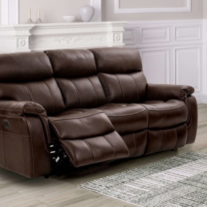 Furniture of America Antenor Transitional Top Grain Leather Match Solid with Wood Brown Power Sofa Model CM9926MB-SF-PM