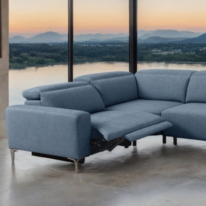 Furniture Of America Melancton Contemporary Fabric, Foam, Hardwood, Metal, Others Blue Power Sectional | CM9933BL-SECT-PM