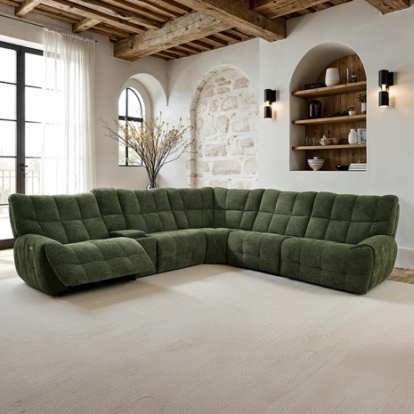 Furniture Of America Southwold Transitional Chenille, Foam, Hardwood Jade Green Power Sectional | CM9936GR-SECT-PM