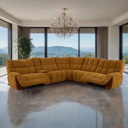 Furniture Of America Southwold Transitional Chenille, Foam, Hardwood Butterscotch Power Sectional | CM9936YL-SECT-PM