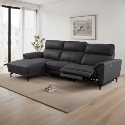 Furniture Of America Theola Contemporary Foam, Hardwood, Metal, Top Grain Leather Black Power Sectional, Left Chaise | CM9937BK-SECT-PM-L