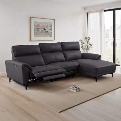 Furniture Of America Theola Contemporary Foam, Hardwood, Metal, Top Grain Leather Black Power Sectional, Right Chaise | CM9937BK-SECT-PM-R