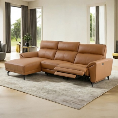 Furniture Of America Theola Contemporary Foam, Hardwood, Metal, Top Grain Leather Brown Clay Power Sectional, Left Chaise | CM9937BR-SECT-PM-L
