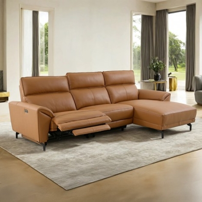 Furniture Of America Theola Contemporary Foam, Hardwood, Metal, Top Grain Leather Brown Clay Power Sectional, Right Chaise | CM9937BR-SECT-PM-R