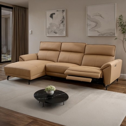 Furniture Of America Theola Contemporary Foam, Hardwood, Metal, Top Grain Leather Light Brown Power Sectional, Left Chaise | CM9937LB-SECT-PM-L