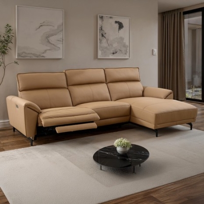Furniture Of America Theola Contemporary Foam, Hardwood, Metal, Top Grain Leather Light Brown Power Sectional, Right Chaise | CM9937LB-SECT-PM-R