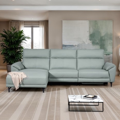 Furniture Of America Theola Contemporary Foam, Hardwood, Metal, Top Grain Leather Pale Blue Power Sectional, Left Chaise | CM9937PB-SECT-PM-L