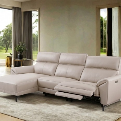 Furniture Of America Theola Contemporary Foam, Hardwood, Metal, Top Grain Leather Off-White Power Sectional, Left Chaise | CM9937WH-SECT-PM-L