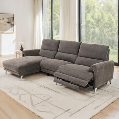 Furniture Of America Brande Contemporary Chenille, Foam, Hardwood, Metal Brown Power Sectional, Left Chaise | CM9938BR-SECT-PM-L