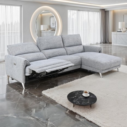 Furniture Of America Brande Contemporary Chenille, Foam, Hardwood, Metal Gray Power Sectional, Right Chaise | CM9938GY-SECT-PM-R