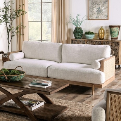 Furniture of America Alesund Mid-Century Modern Fabric Solid with Wood Light Oak-Beige Sofa Model CM9981-SF