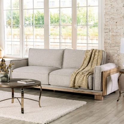 Furniture of America Harstad Contemporary Fabric Solid with Wood Light Brown-Natural Sofa Model CM9983LB-SF