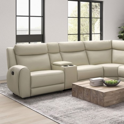 Furniture of America Jacobus Transitional Top Grain Leather Beige Motion Sectional Model CM9986BG-M-SECT