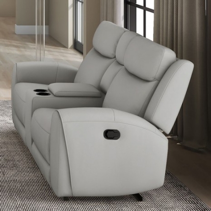 Furniture of America Jacobus Transitional Top Grain Leather Light Gray Manual Recliner Loveseat with Console Model CM9986LG-LV-M