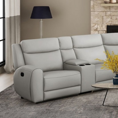 Furniture of America Jacobus Transitional Top Grain Leather Light Gray Motion Sectional Model CM9986LG-M-SECT