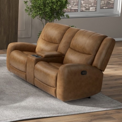 Furniture of America Leolinus Transitional Top Grain Leather Brown Manual Recliner Loveseat with Console Model CM9989BR-LV-M
