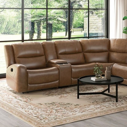 Furniture of America Leolinus Transitional Top Grain Leather Brown Motion Sectional Model CM9989BR-M-SECT
